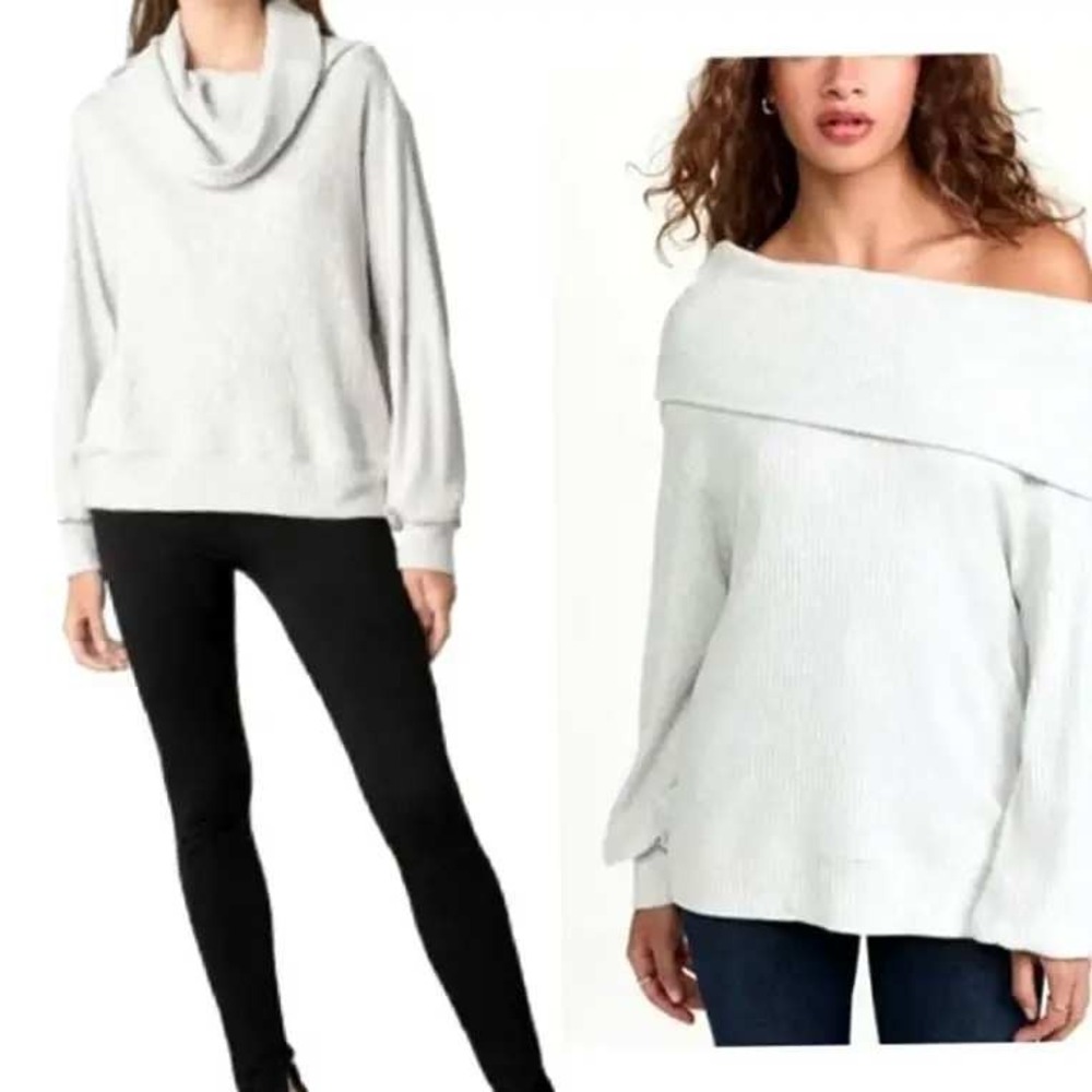 Velvet by Graham & Spencer Womens Gray Ribbed Cowl Neck Tunic Top with Pockets L